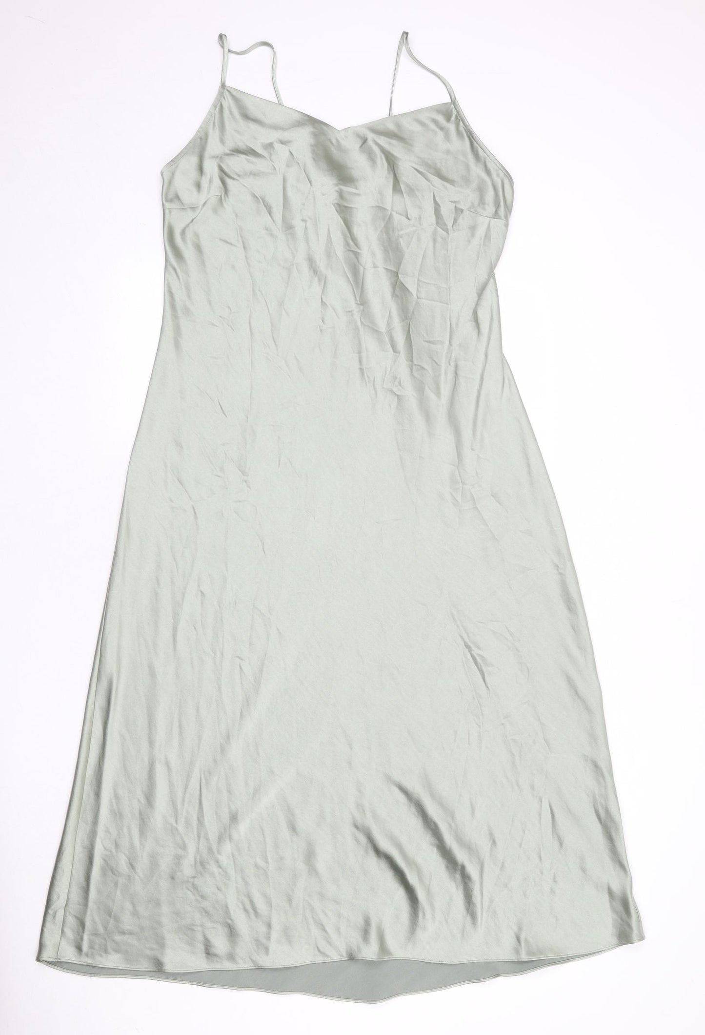 NEXT Womens Green Polyester Slip Dress Size 18 V-Neck Tie