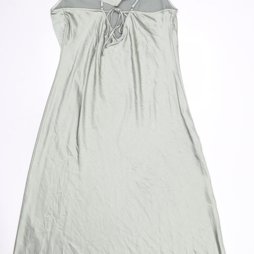 NEXT Womens Green Polyester Slip Dress Size 18 V-Neck Tie