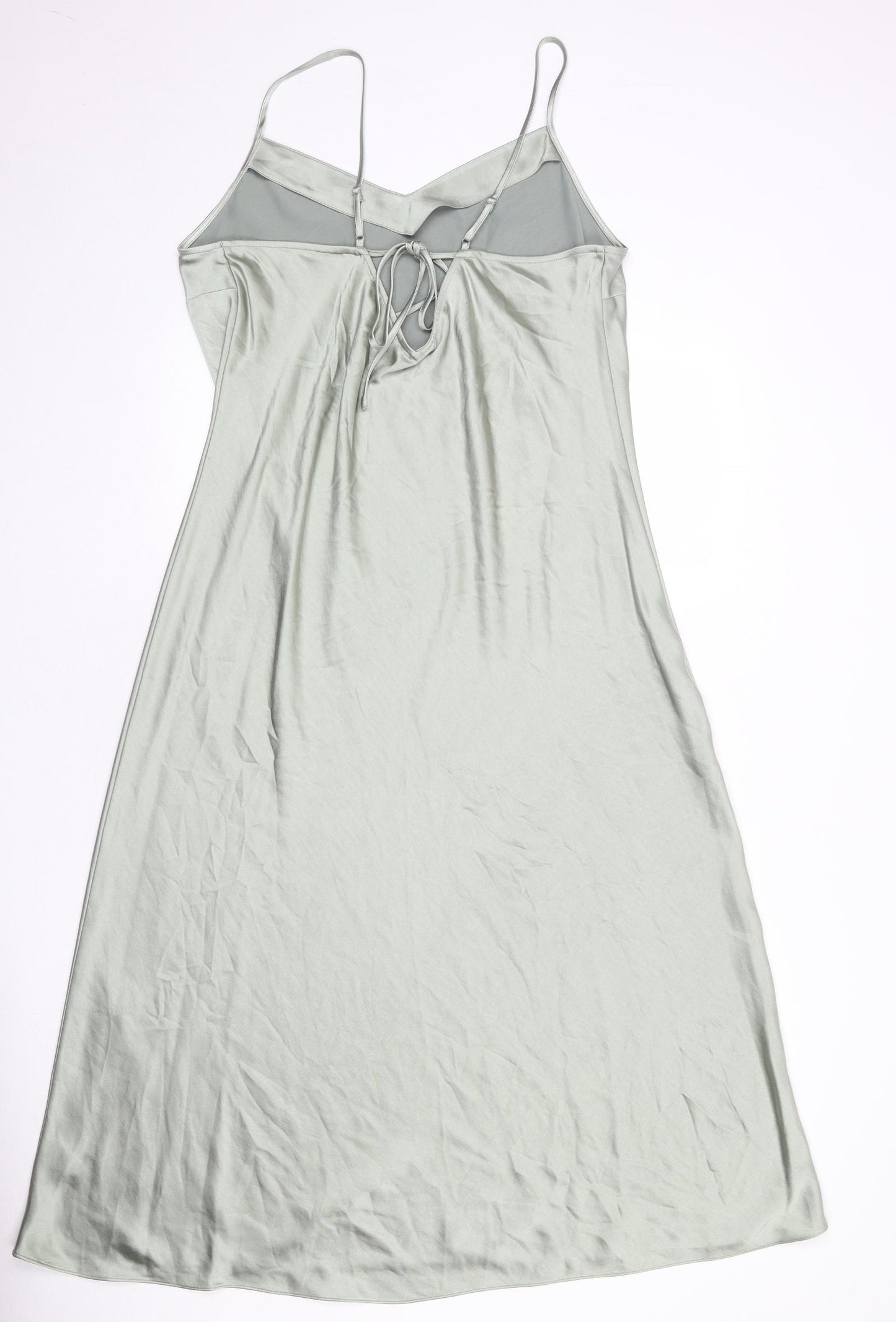 NEXT Womens Green Polyester Slip Dress Size 18 V-Neck Tie