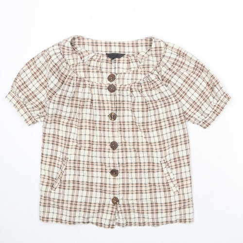 Portebelle Rose Womens Multicoloured Plaid 100% Cotton Basic Button-Up Size 8 Boat Neck