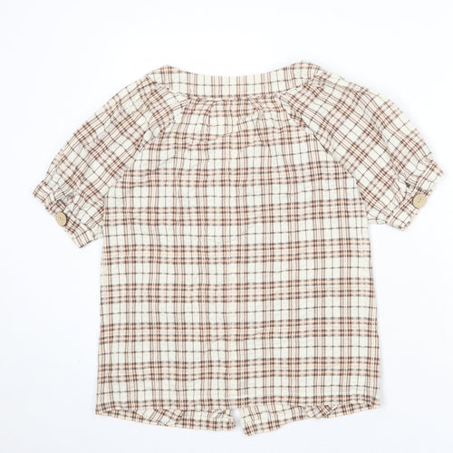 Portebelle Rose Womens Multicoloured Plaid 100% Cotton Basic Button-Up Size 8 Boat Neck