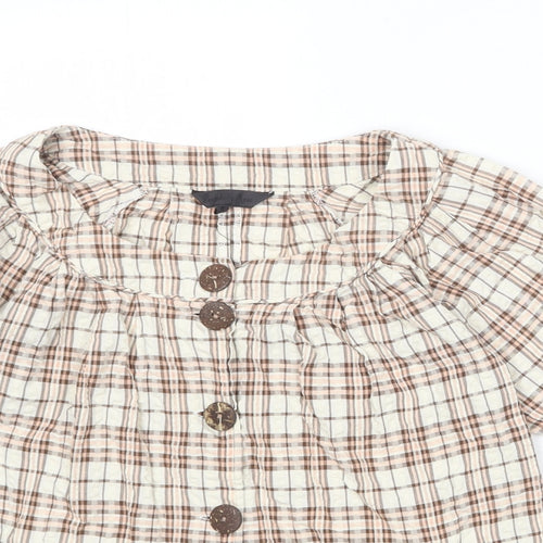 Portebelle Rose Womens Multicoloured Plaid 100% Cotton Basic Button-Up Size 8 Boat Neck