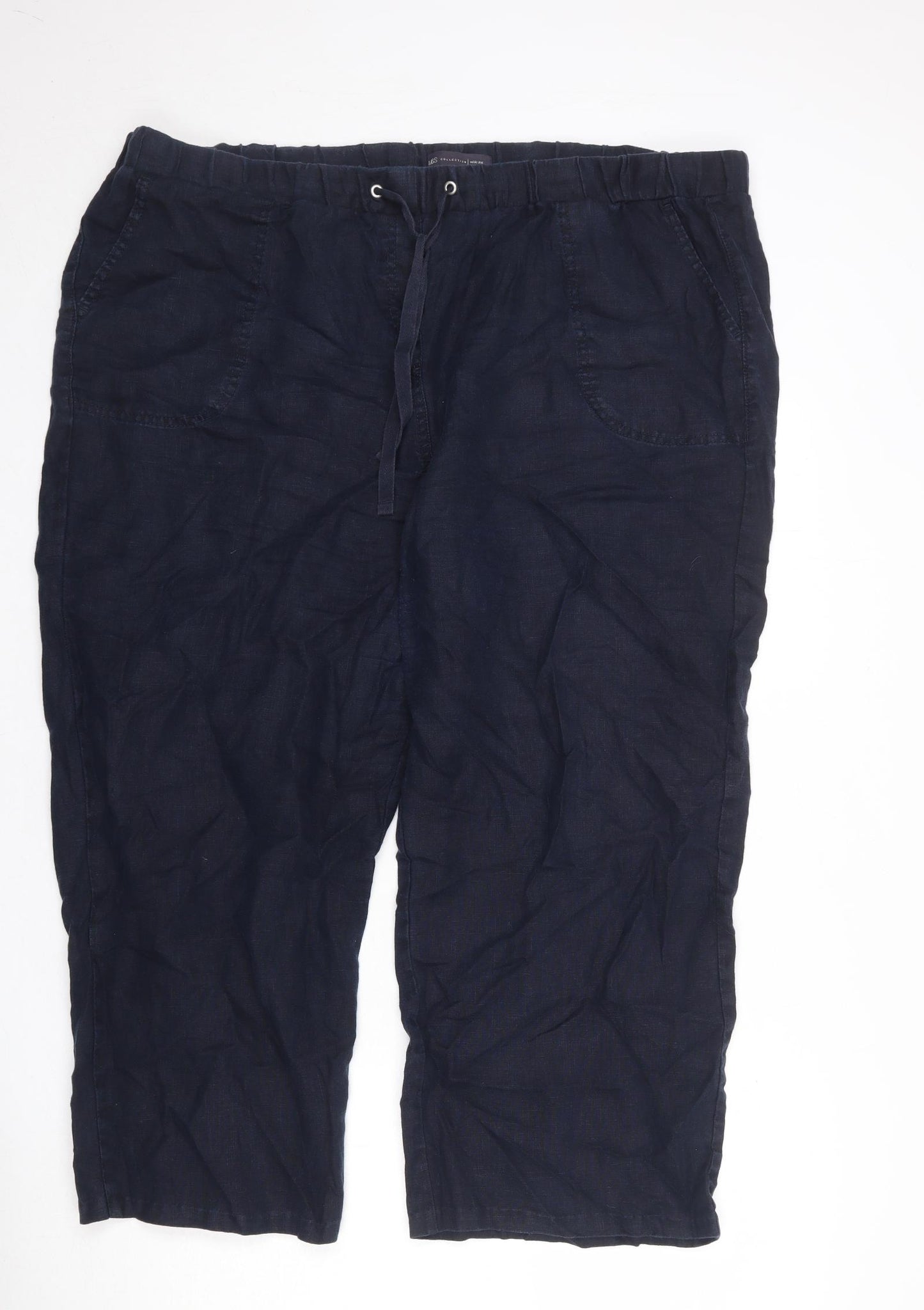 Marks and Spencer Womens Blue Linen Trousers Size 22 Regular Drawstring