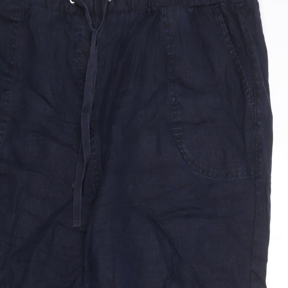 Marks and Spencer Womens Blue Linen Trousers Size 22 Regular Drawstring