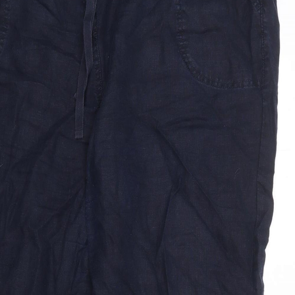 Marks and Spencer Womens Blue Linen Trousers Size 22 Regular Drawstring