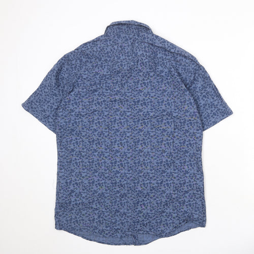 ONLY & SONS Mens Blue Geometric Cotton Button-Up Size XL Collared Button