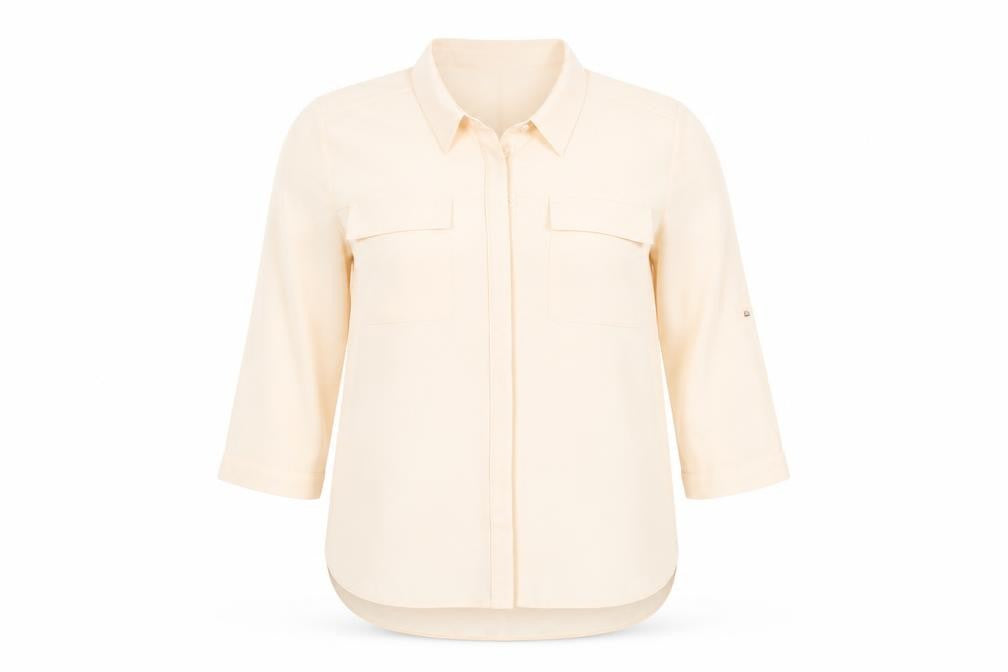 Front view of Dorothy Perkins women’s pink polyester basic button-up, size UK 14, collared