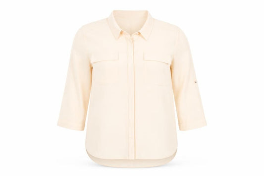 Front view of Dorothy Perkins women’s pink polyester basic button-up, size UK 14, collared