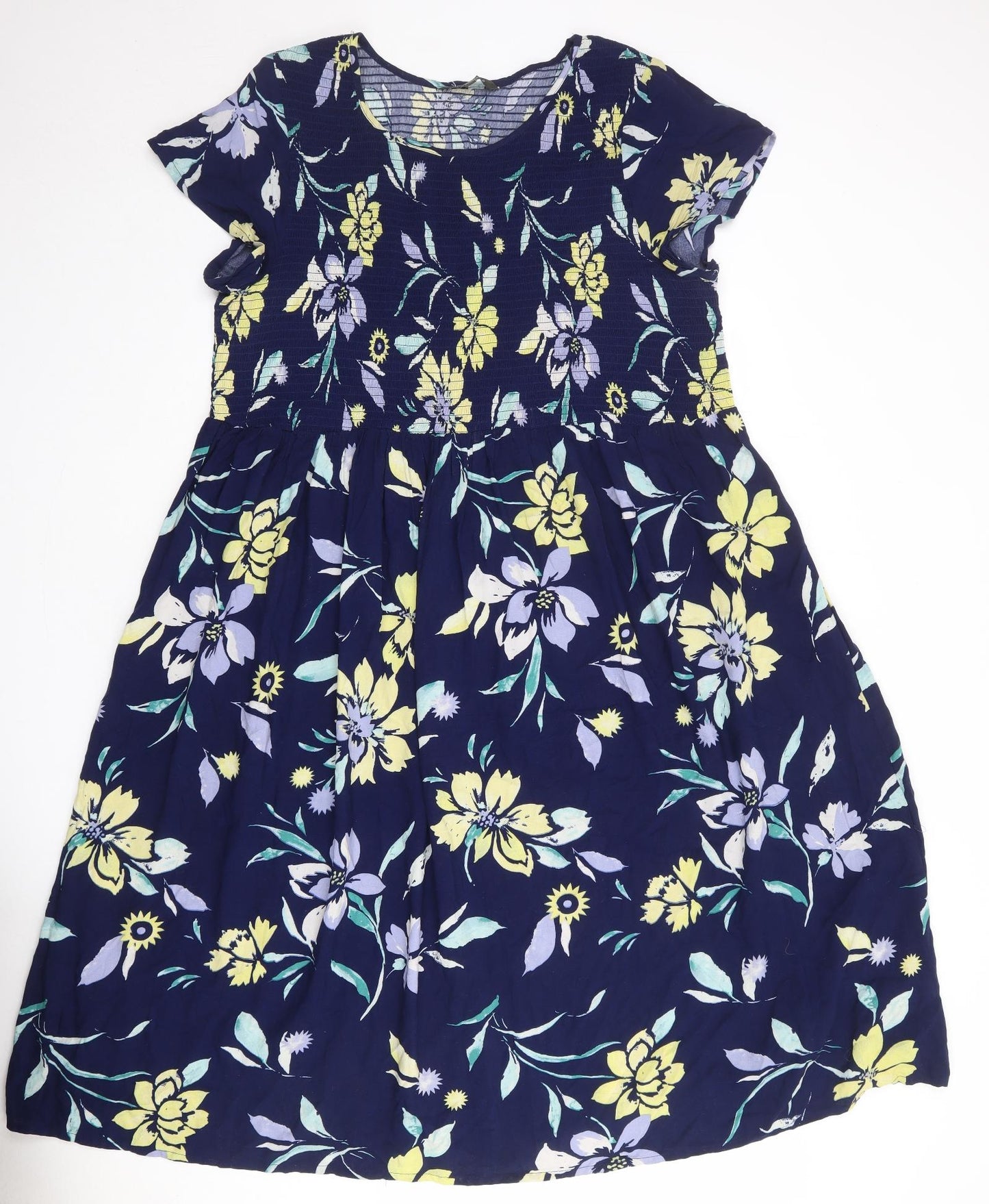 Bonmarché Womens Blue Floral Viscose Trapeze & Swing Size 22 Round Neck Pullover