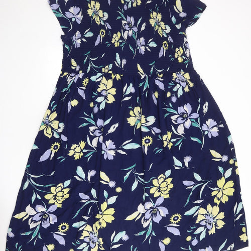 Bonmarché Womens Blue Floral Viscose Trapeze & Swing Size 22 Round Neck Pullover