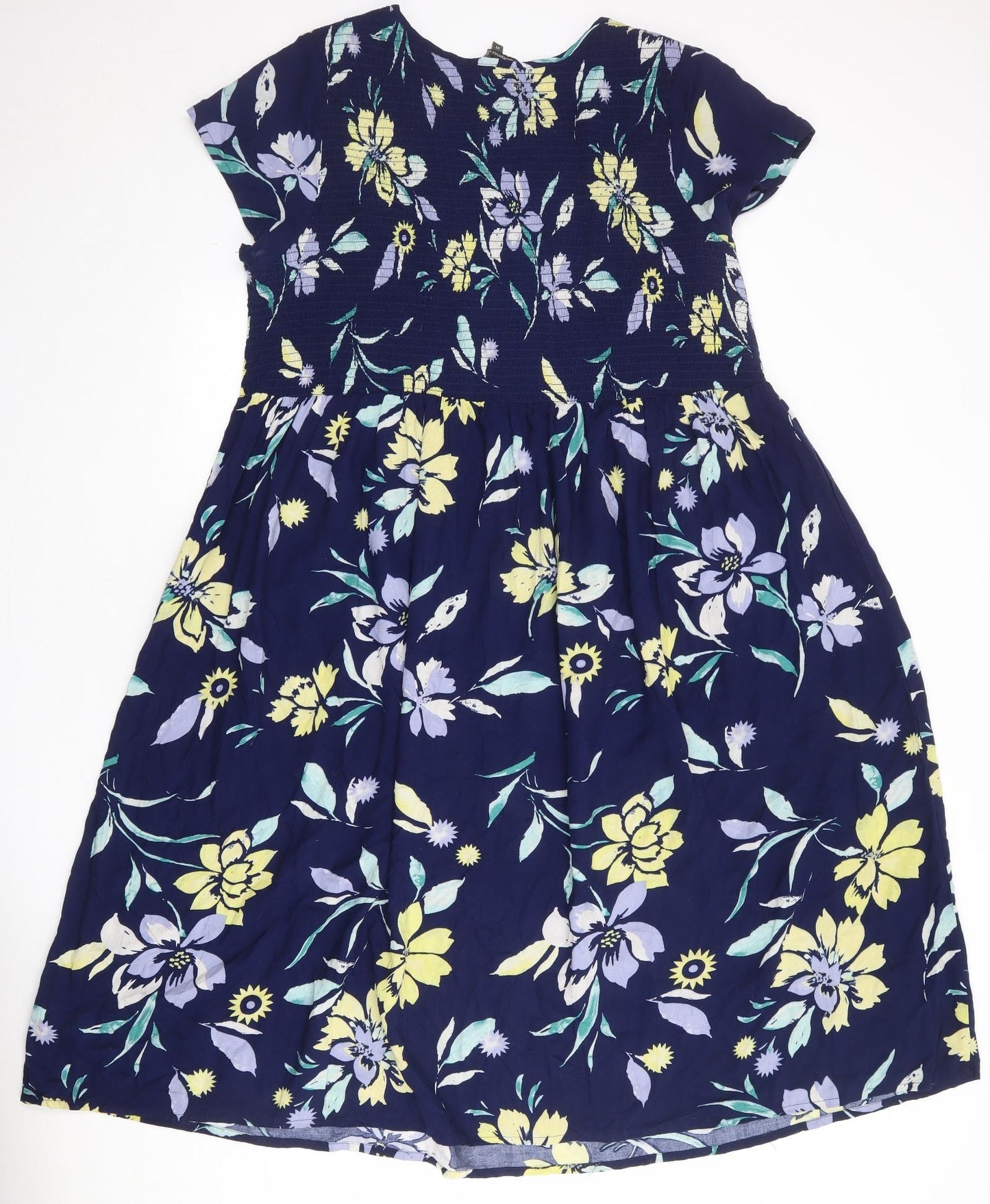 Bonmarché Womens Blue Floral Viscose Trapeze & Swing Size 22 Round Neck Pullover