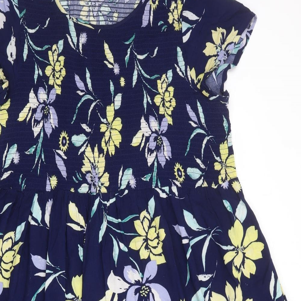 Bonmarché Womens Blue Floral Viscose Trapeze & Swing Size 22 Round Neck Pullover