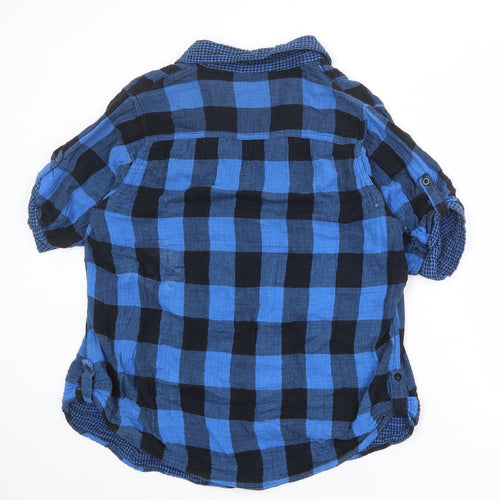 New Look Womens Blue Plaid 100% Cotton Basic Button-Up Size 18 Collared