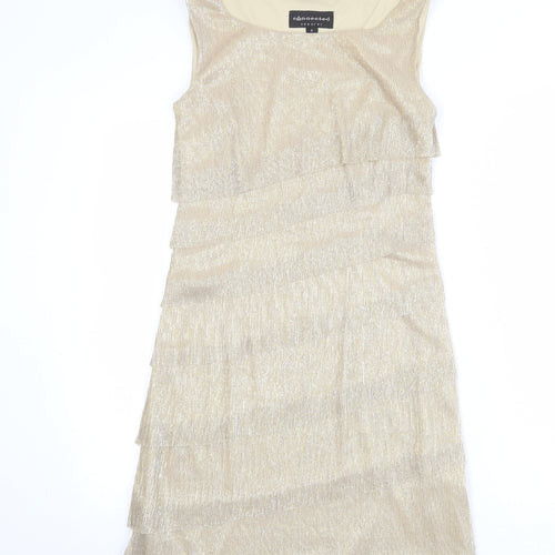 Connected Apparel Womens Gold Polyester Shift Size 6 Round Neck Pullover