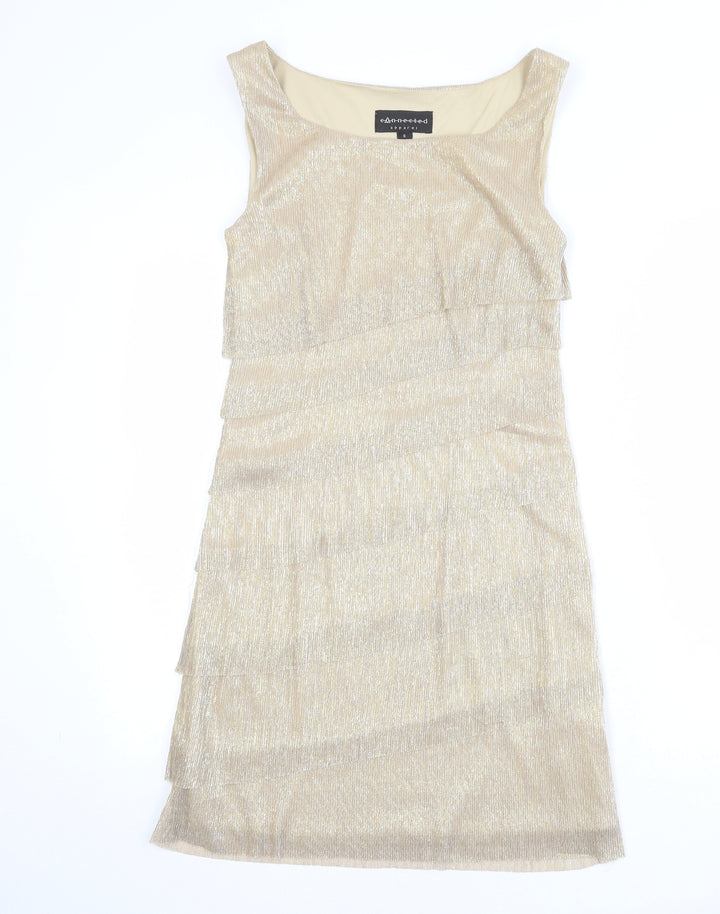 Connected Apparel Womens Gold Polyester Shift Size 6 Round Neck Pullover