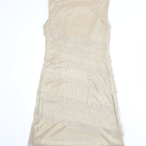 Connected Apparel Womens Gold Polyester Shift Size 6 Round Neck Pullover