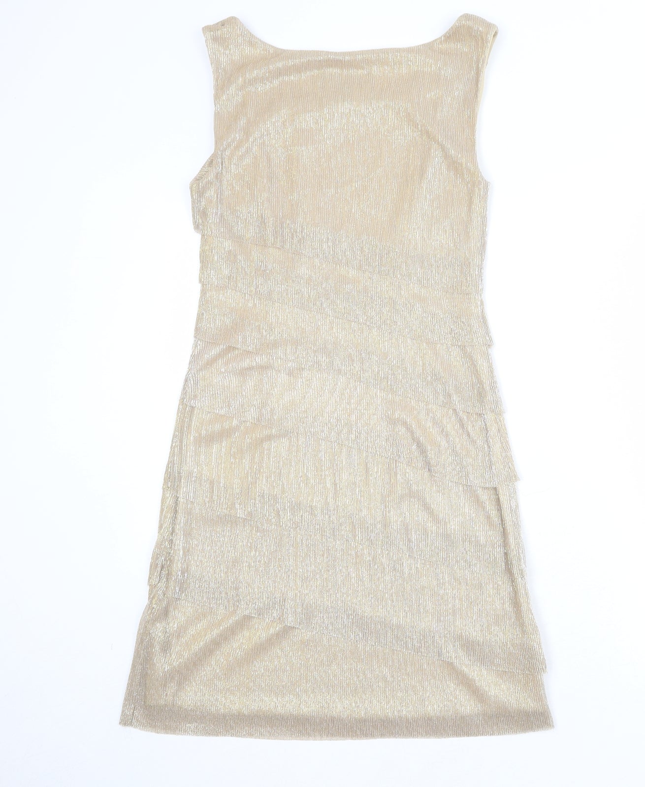 Connected Apparel Womens Gold Polyester Shift Size 6 Round Neck Pullover