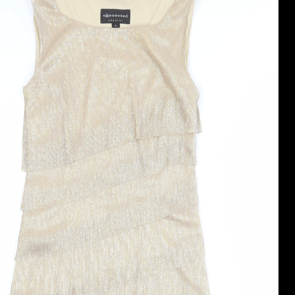 Connected Apparel Womens Gold Polyester Shift Size 6 Round Neck Pullover