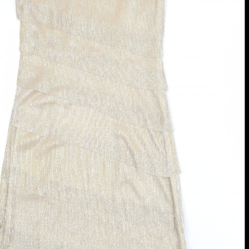 Connected Apparel Womens Gold Polyester Shift Size 6 Round Neck Pullover