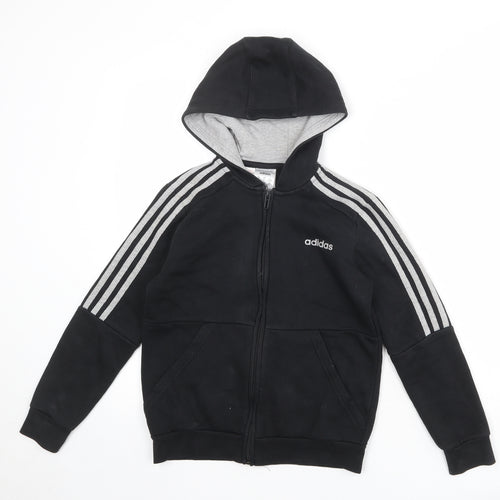 adidas Boys Black Cotton Full Zip Hoodie Size 9-10 Years Zip