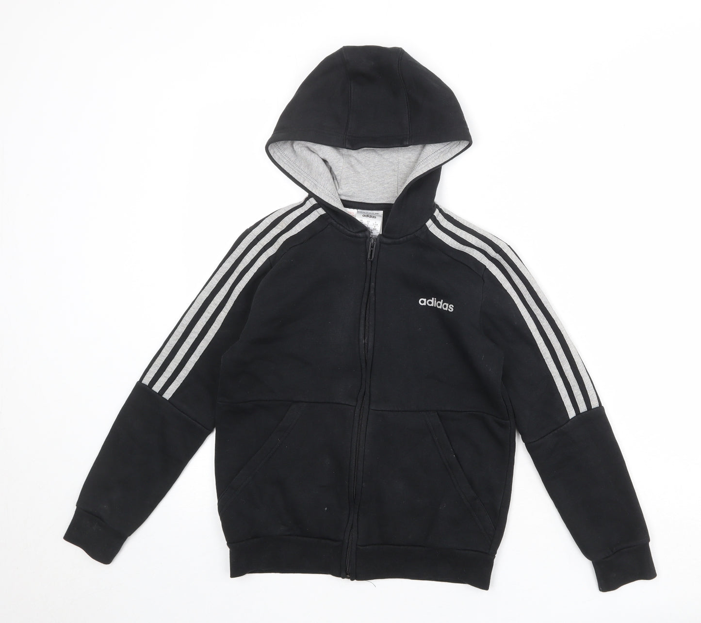 adidas Boys Black Cotton Full Zip Hoodie Size 9-10 Years Zip