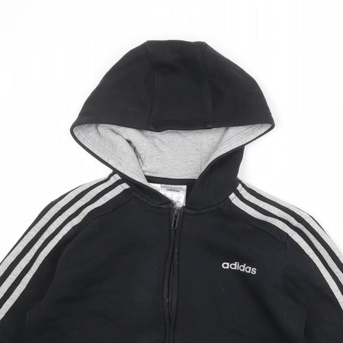 adidas Boys Black Cotton Full Zip Hoodie Size 9-10 Years Zip