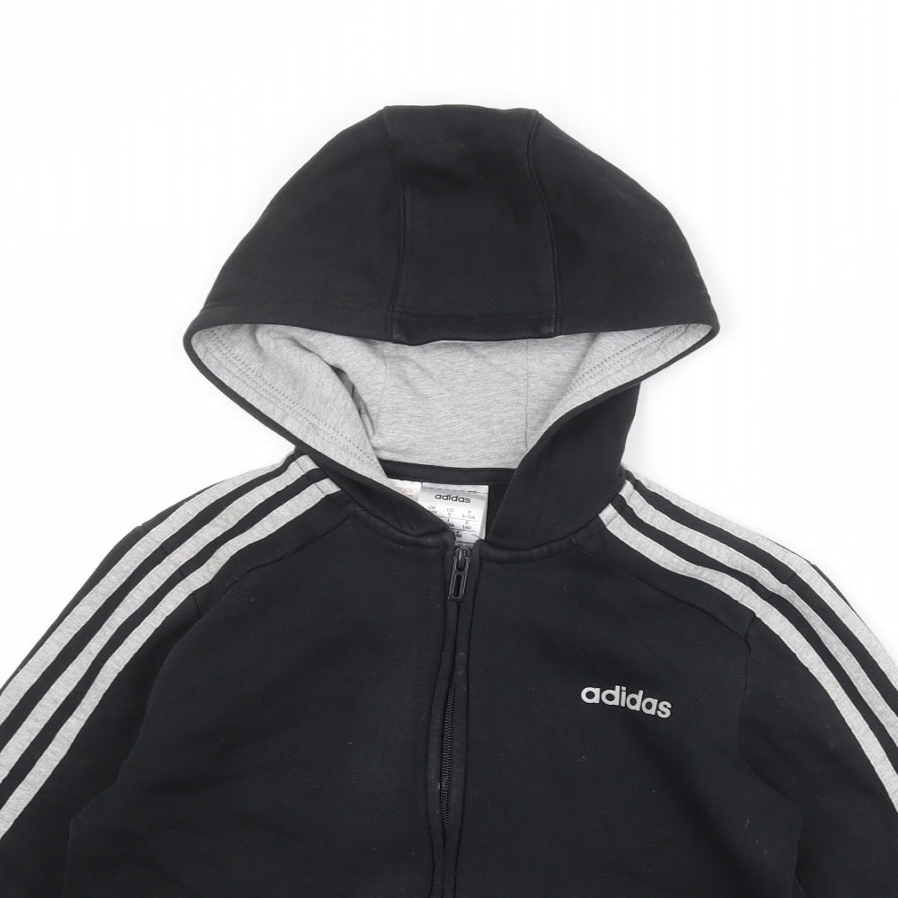 adidas Boys Black Cotton Full Zip Hoodie Size 9-10 Years Zip