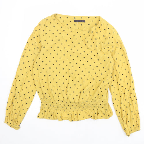 Marks and Spencer Womens Yellow Geometric Viscose Basic Blouse Size 12 Boat Neck