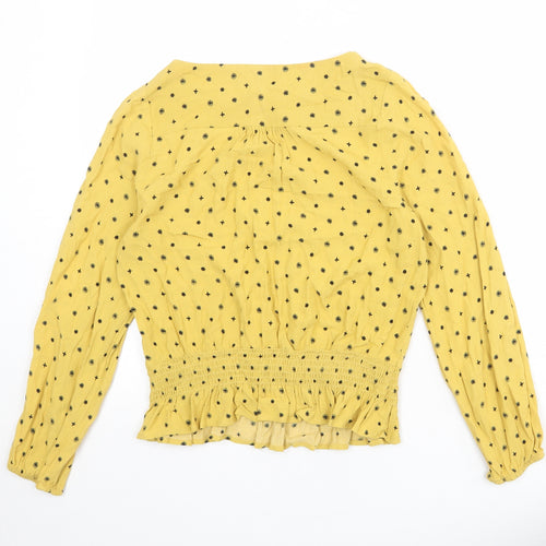 Marks and Spencer Womens Yellow Geometric Viscose Basic Blouse Size 12 Boat Neck