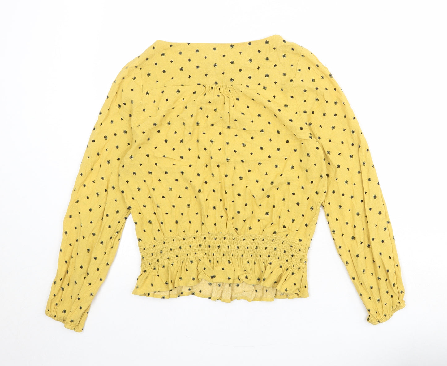 Marks and Spencer Womens Yellow Geometric Viscose Basic Blouse Size 12 Boat Neck