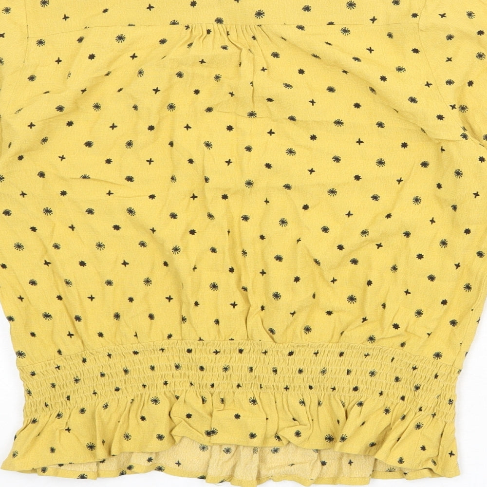 Marks and Spencer Womens Yellow Geometric Viscose Basic Blouse Size 12 Boat Neck
