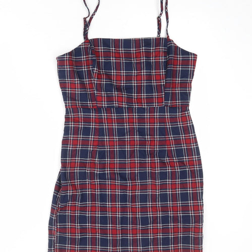 FOREVER 21 Womens Multicoloured Plaid Polyester Slip Dress Size L Square Neck Zip