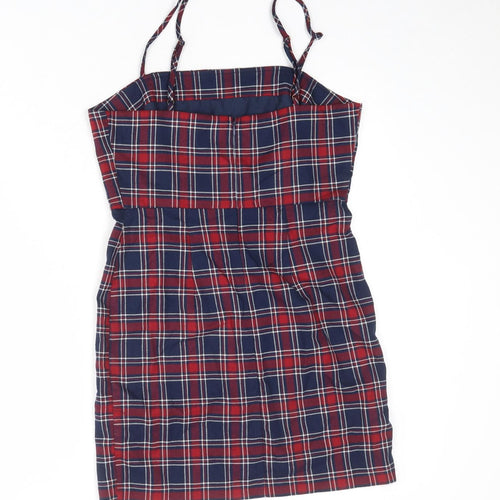 FOREVER 21 Womens Multicoloured Plaid Polyester Slip Dress Size L Square Neck Zip