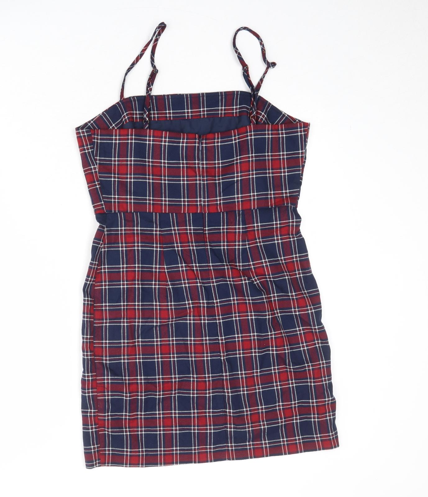 FOREVER 21 Womens Multicoloured Plaid Polyester Slip Dress Size L Square Neck Zip