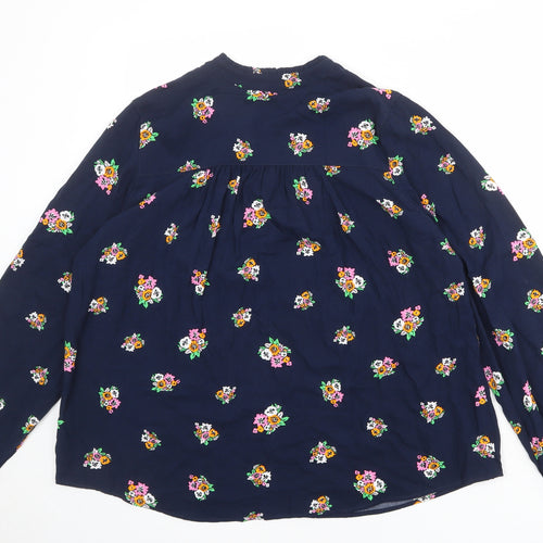 Marks and Spencer Womens Blue Floral Viscose Basic Blouse Size 10 V-Neck