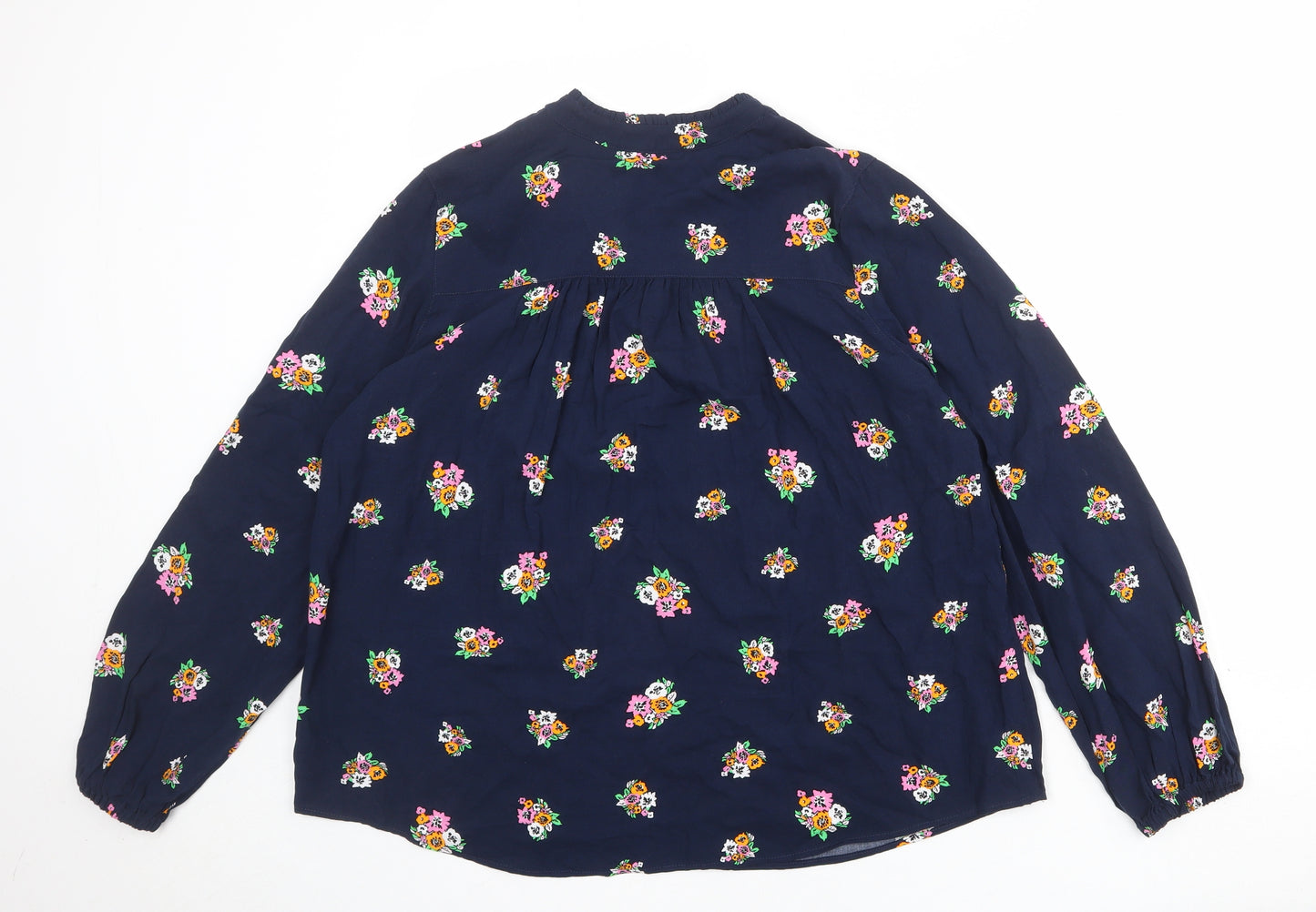 Marks and Spencer Womens Blue Floral Viscose Basic Blouse Size 10 V-Neck