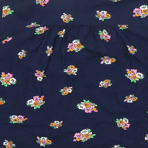 Marks and Spencer Womens Blue Floral Viscose Basic Blouse Size 10 V-Neck