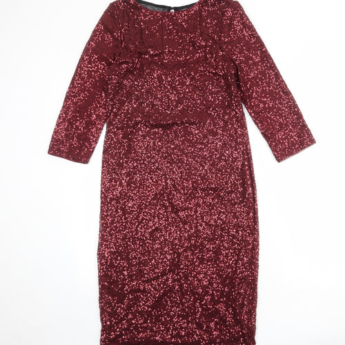 Oasis Womens Red Polyester A-Line Size M Round Neck Zip