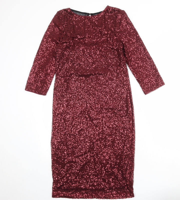 Oasis Womens Red Polyester A-Line Size M Round Neck Zip