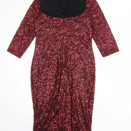 Oasis Womens Red Polyester A-Line Size M Round Neck Zip