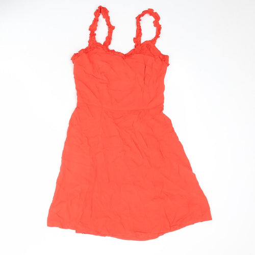 New Look Womens Red Viscose Slip Dress Size 8 V-Neck Pullover