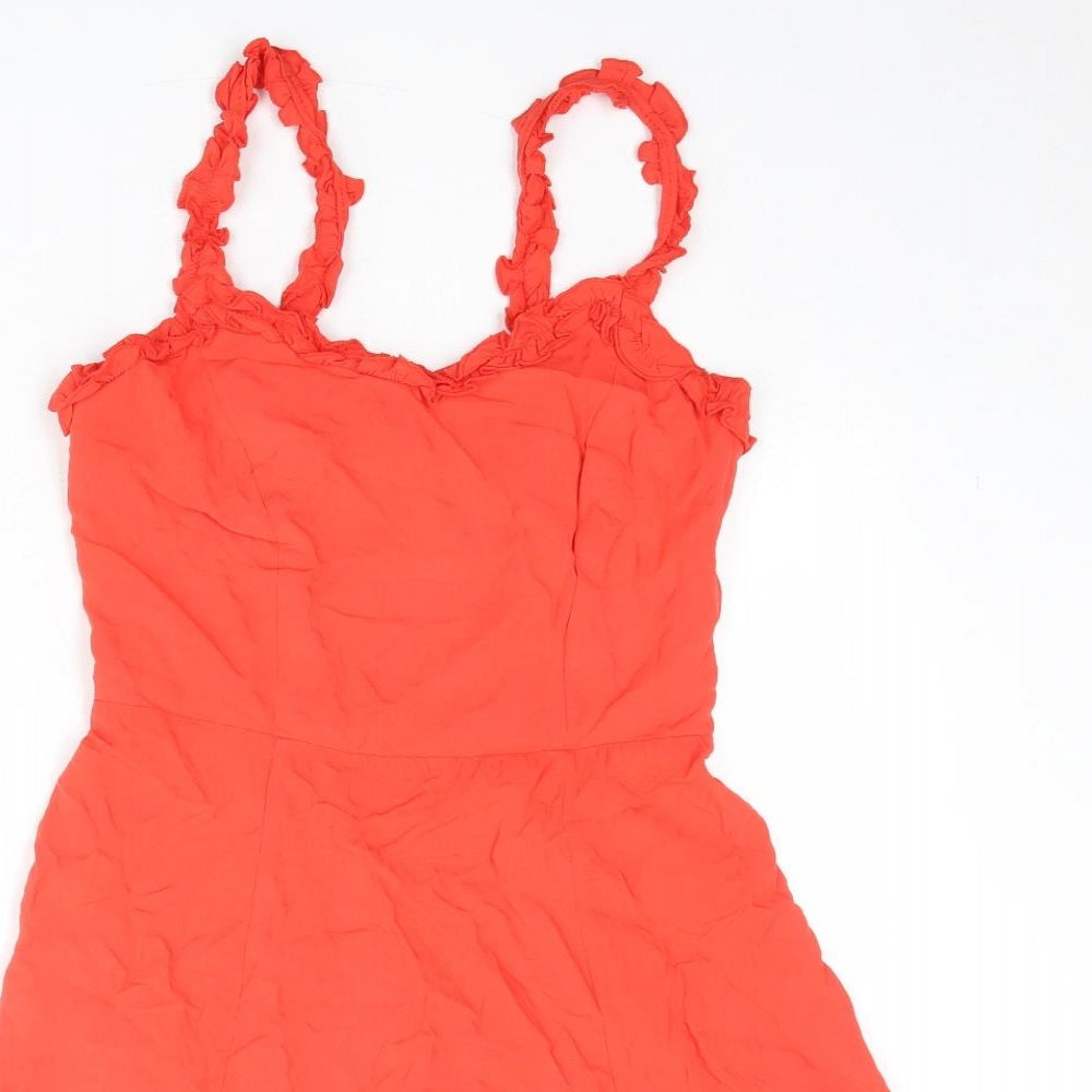 New Look Womens Red Viscose Slip Dress Size 8 V-Neck Pullover