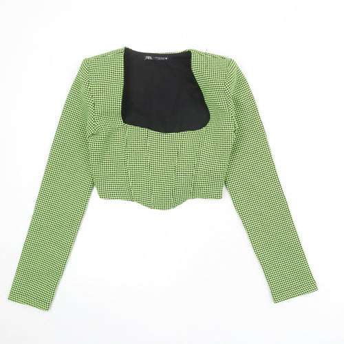 Zara Womens Green Geometric Polyester Cropped Tank Size S Square Neck