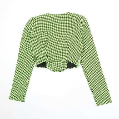 Zara Womens Green Geometric Polyester Cropped Tank Size S Square Neck