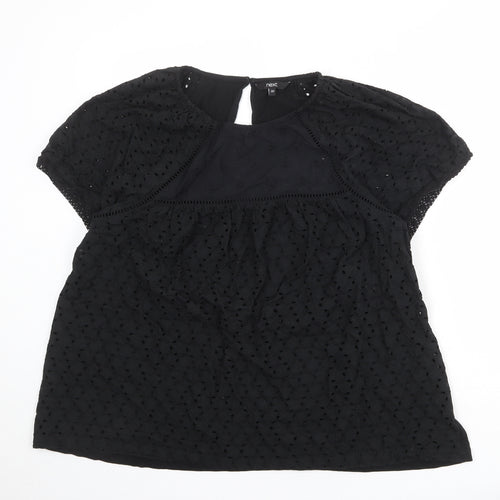 New Look Womens Black Polyester Basic T-Shirt Size 20 Round Neck - Broderie Anglaise