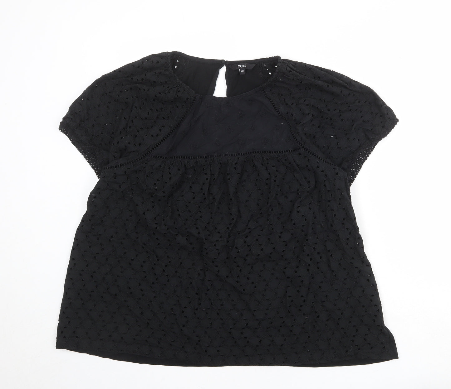 New Look Womens Black Polyester Basic T-Shirt Size 20 Round Neck - Broderie Anglaise