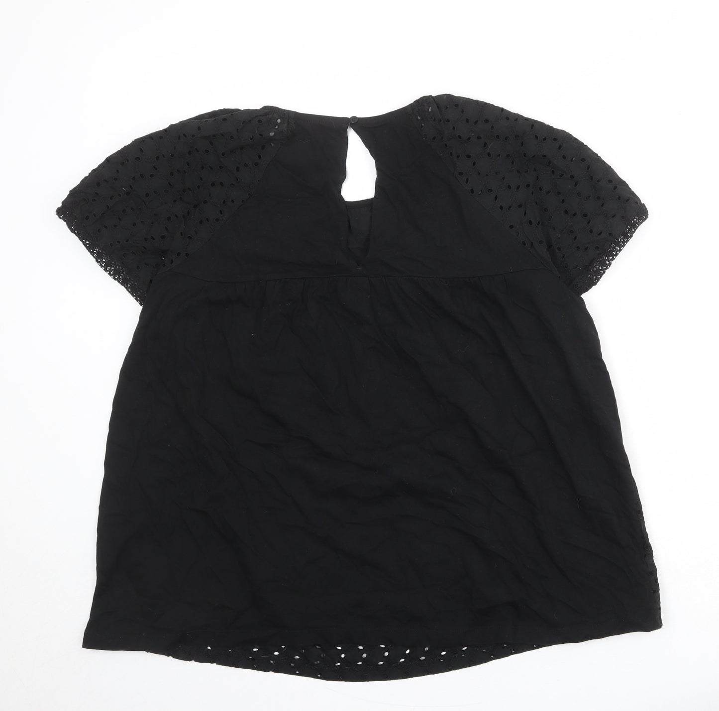 New Look Womens Black Polyester Basic T-Shirt Size 20 Round Neck - Broderie Anglaise