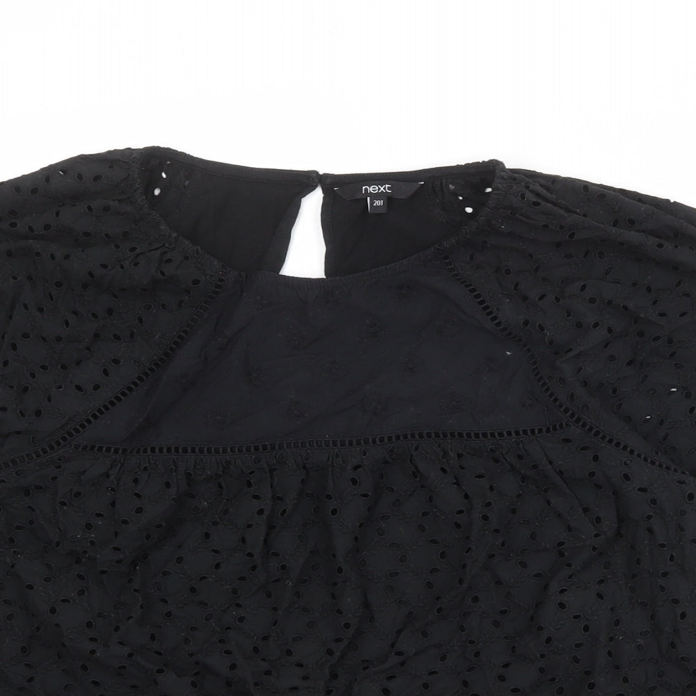 New Look Womens Black Polyester Basic T-Shirt Size 20 Round Neck - Broderie Anglaise
