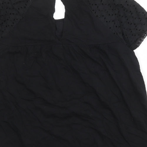 New Look Womens Black Polyester Basic T-Shirt Size 20 Round Neck - Broderie Anglaise