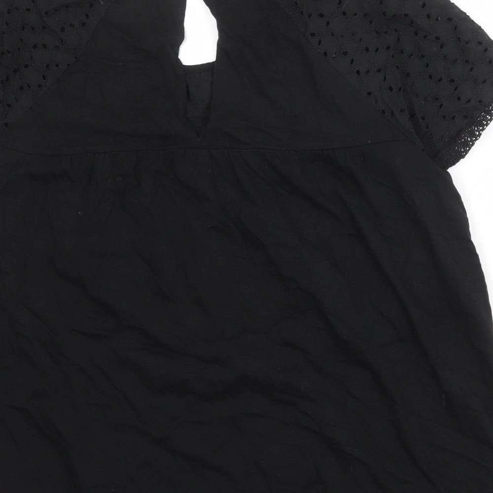 New Look Womens Black Polyester Basic T-Shirt Size 20 Round Neck - Broderie Anglaise